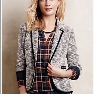 Anthropologie Cartonnier Tweed Black Trim Blazer Women’s Size 8